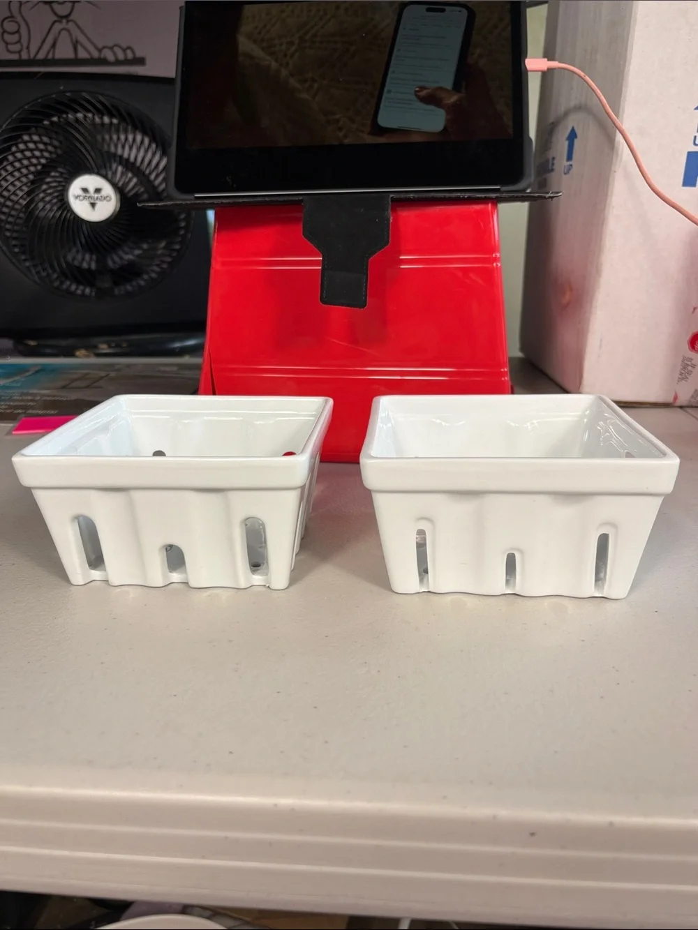 Crate & Barrel BIA Cordon Bleu White Ceramic Berry Baskets Set of 2